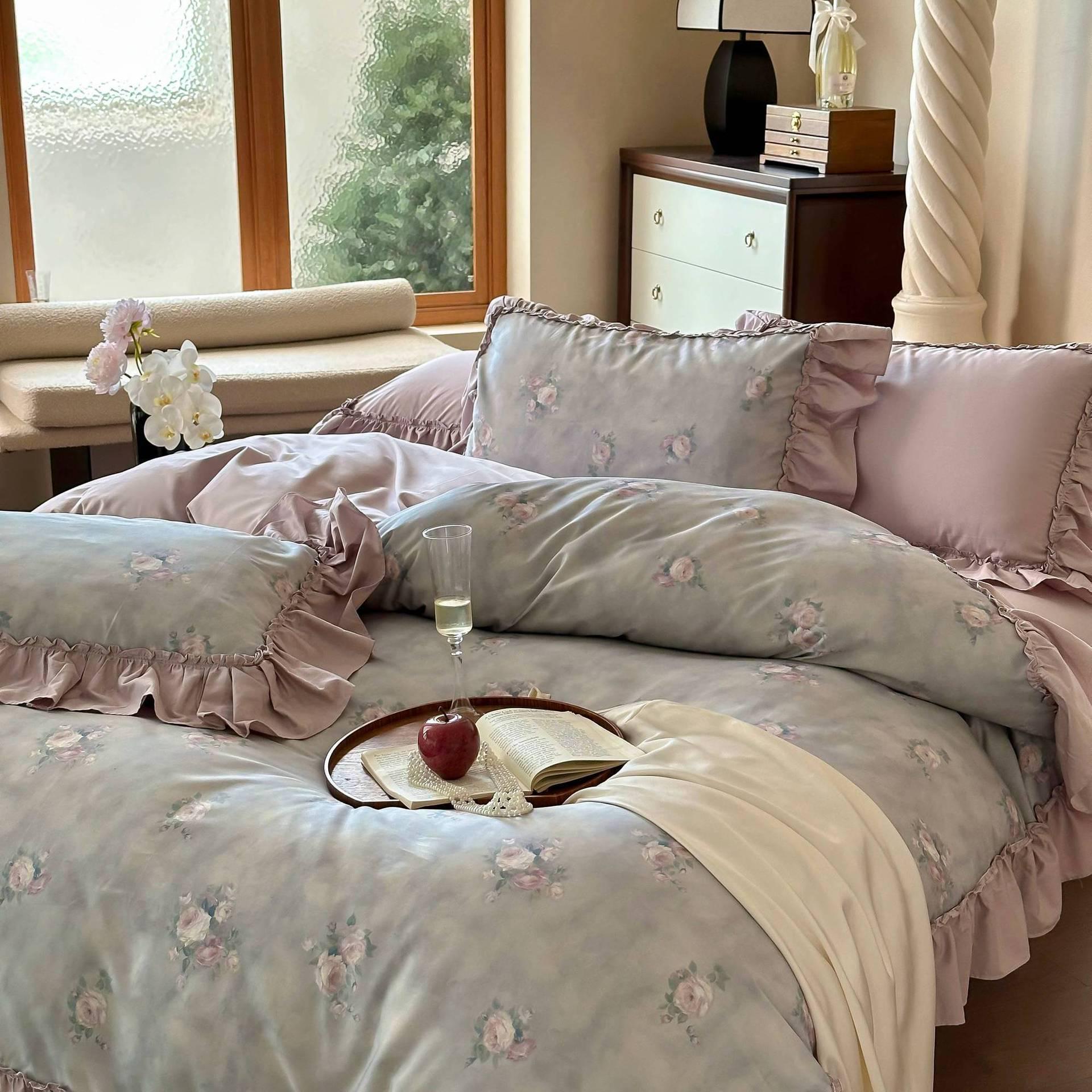 

G5Z French Lace Cotton Princess Bedding Set - 4-Piece Romantic Duvet Cover and Sheet. High-Precision Knit Bedding