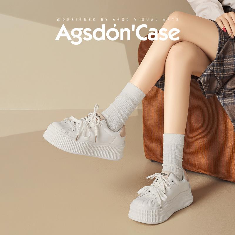 Augustine Shell Head White Shoes Women's 2025 Summer and Autumn New Academic Style Casual Soft-soled Thick Baseplate Shoes
