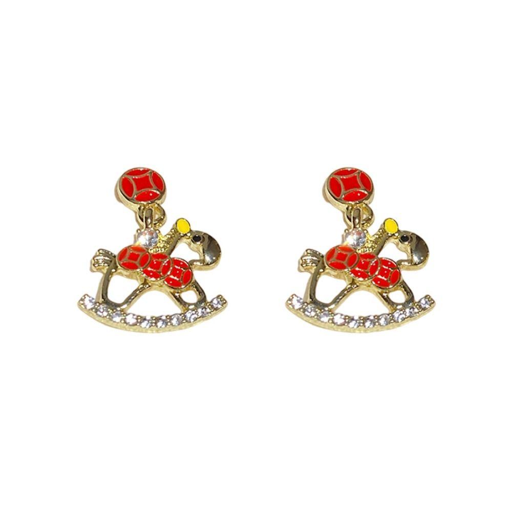 Fashion Jewelry Chinese Style Pony Earrings Hollow Rocking Pony Red Drop Earrings New Year Gift
