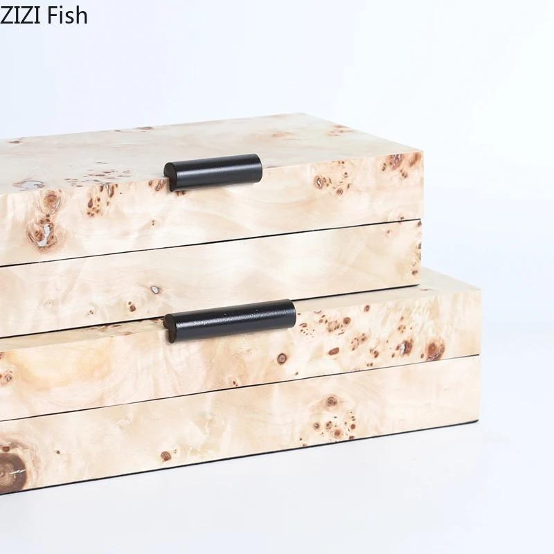 Natural Wood Jewelry Boxes Minimalism Rectangle Cosmetic Jars Dresser Table Desk Decoration Exquisite Jewelry Storage Jar