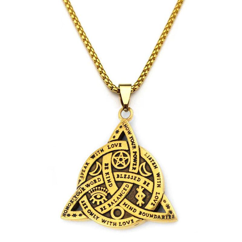 Hip-hop Rock Retro Triangle Necklace with Titanium Steel Chain Sweatshirt Chain