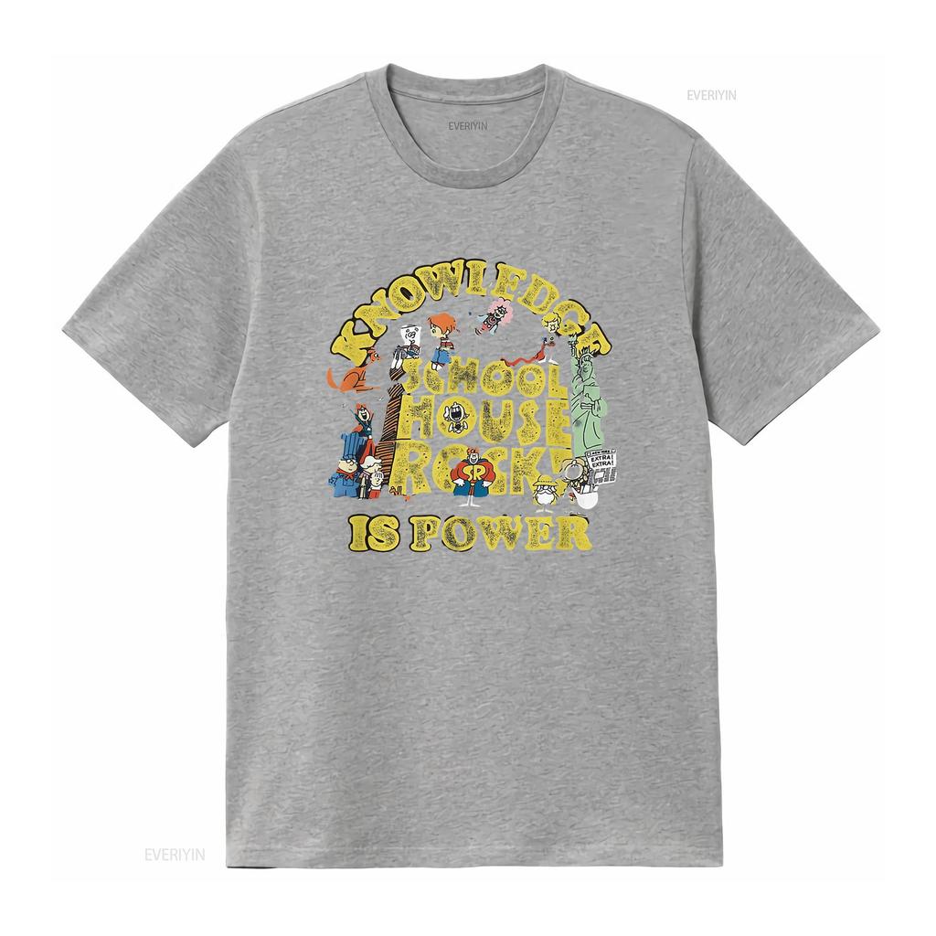 Schoolhouse Rock Knowledge Is Power Logo Group T Shirt Vintage Washed Top For Everyday Wear Casual Stretched Breathable