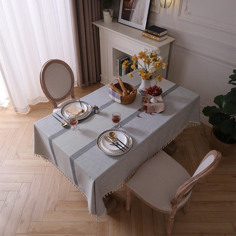 Waterproof Cotton Tablecloth With Tassel Trim Modern Minimalist Rectangle Dining Table Cover Home Cafe Market