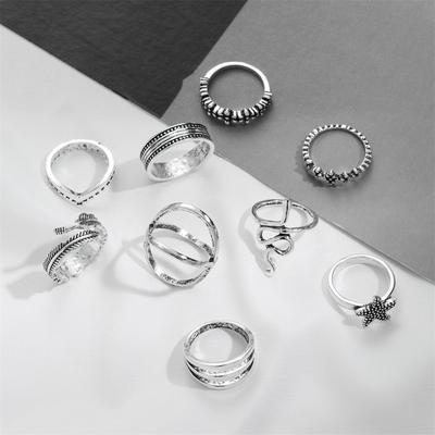 Vintage Silver Color Snake Finger Ring Set for Women Geometric Ethnic Metal Knuckle Joint Rings Female Fashion Jewelry