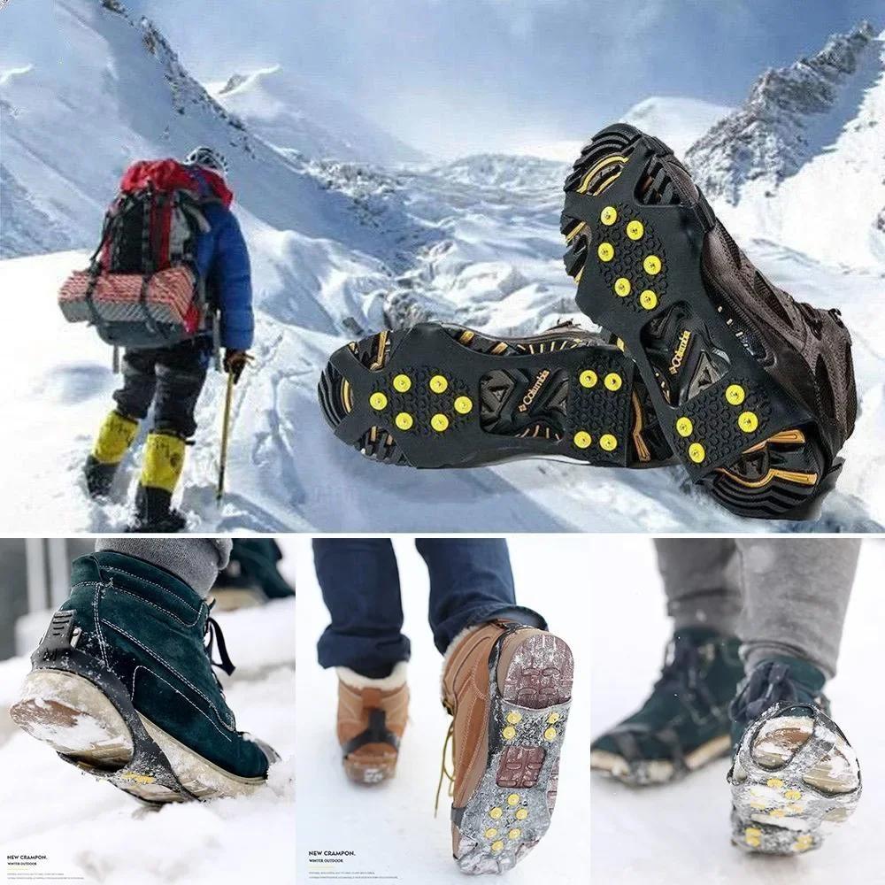 1Pair 10 Studs Anti-Skid Snow Ice Thermo Plastic Elastomer Climbing Shoes Cover Spikes Grips Cleats Over Shoes Covers Crampons