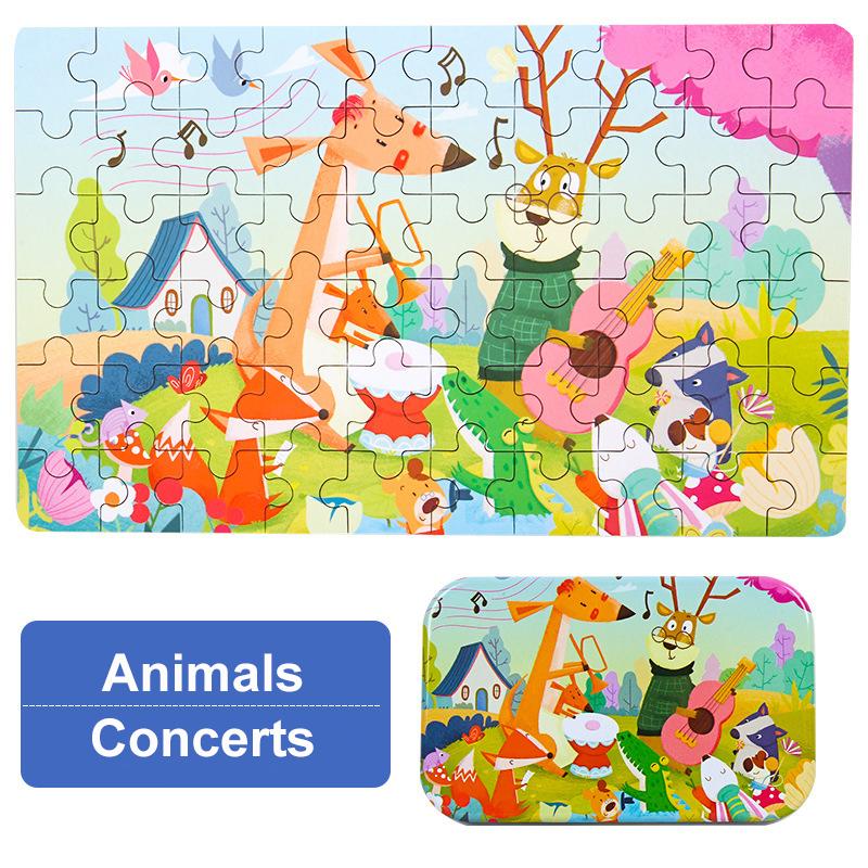 60dílné puzzle Montessori hry Kreslené zvíře Vozidlo Dinosauří puzzle pro děti Vzdělávací hračky Dětský vánoční dárek
