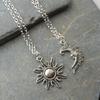One Piece Silver Sun and Moon Necklace Chain a Pair of Celestial Best Friend Gift for Friends Long Necklace Pendant for Men and Women