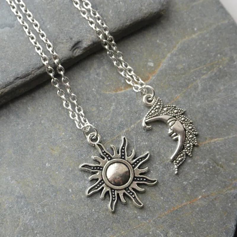 One Piece Silver Sun and Moon Necklace Chain a Pair of Celestial Best Friend Gift for Friends Long Necklace Pendant for Men and Women