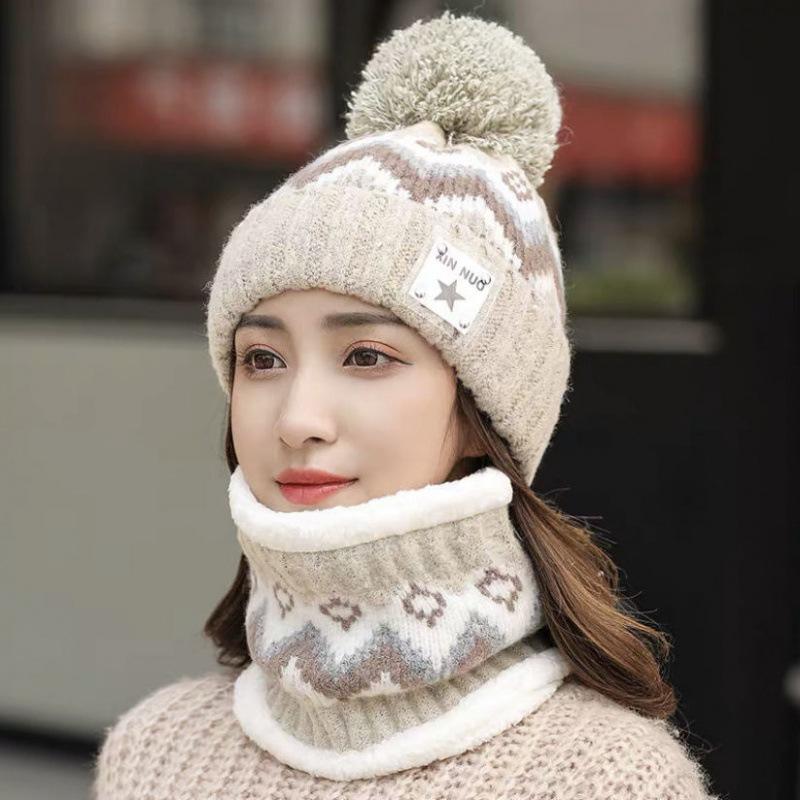 2PCS Winter Plush Warm Scarf Hat Set for Women Velvet Windproof and Cold Proof Ear Protection Outdoor Bicycle Commuting Set