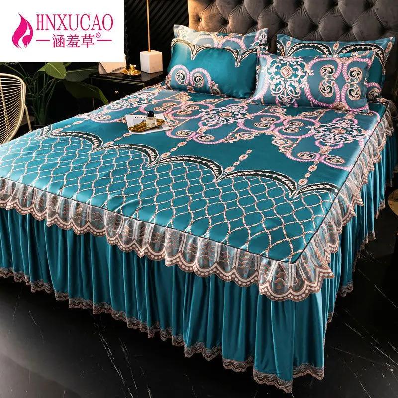 3Pcs/Lot Bed Dress Lace Set Full King Queen Double Beds Cotton Bed Sheet with Pillow Cases Suitable for Bedding Cover