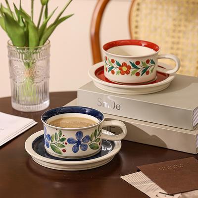 Premium Finnish Medieval Coffee Cup and Saucer Set Gift High Value Ceramic Mug Hand Painted Retro Festival