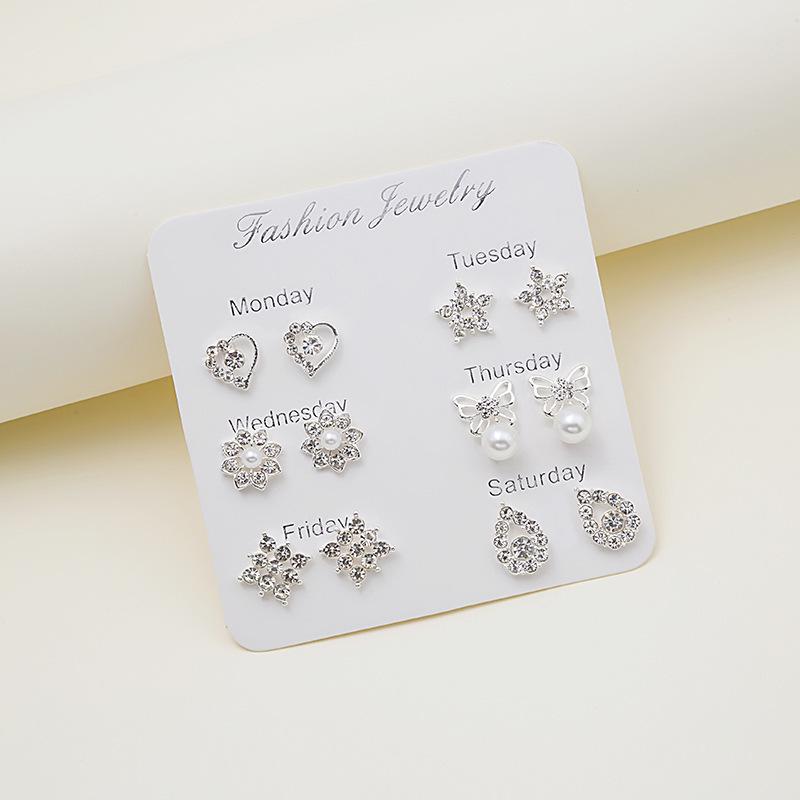 Korean Style Geometric Earrings Set: 6 Pairs of Weekly Studs for Students