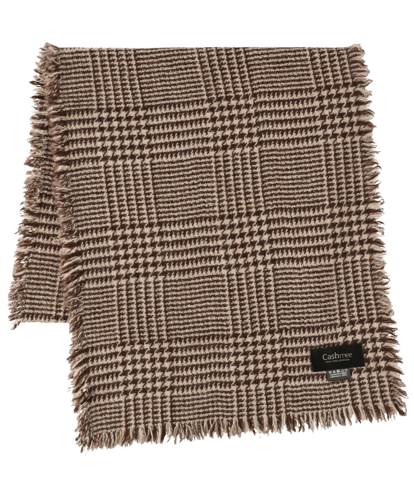 

Cashmee ks40 Highest Quality Cashmere Glen Plaid Wide Scarf for Men and Houndstooth Pattern 100% Cashmere, Women, (Brown)