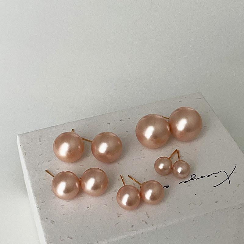 Frosted Matte Pink Pearl Stud Earrings Women'S French Retro Niche Personality Simple And Versatile Temperament Earrings Earrings