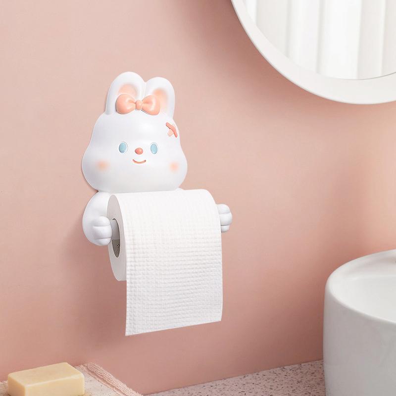 Cartoon Wall-Mounted Toilet Paper Holder, Plastic Material, Self-Adhesive Installation, No Drilling Required