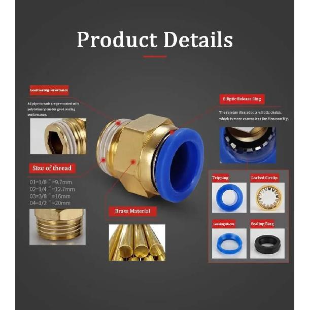 10PCS Pneumatic Air Connector Fitting PC 4mm 6mm 8mm 10mm 12mm Thread 1/8" 1/4" 3/8" 1/2" Hose Fittings Pipe Quick Connectors Ventilation Valves 4