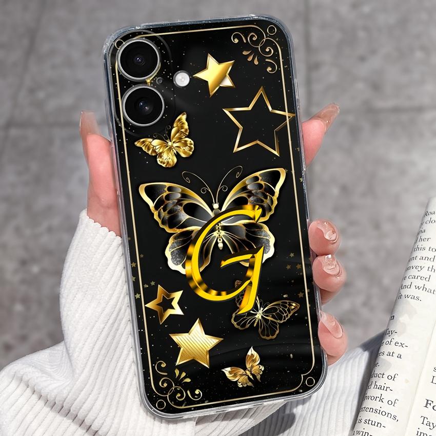 Für iPhone 17 16 15 14 Pro Max Plus 16e 17air Schöne goldene Buchstaben Handyhülle Transparentes TPU Anti-Sturz Schutz Ultra Dünne Hülle Für iPhone Capa