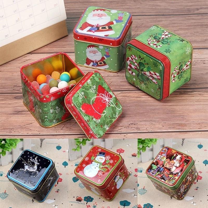 Christmas Candy Tin Box Cartoon Candy Jar Xmas Snowman Box Tea Storage Organizer Metal Box Christmas Gift Box Packaging