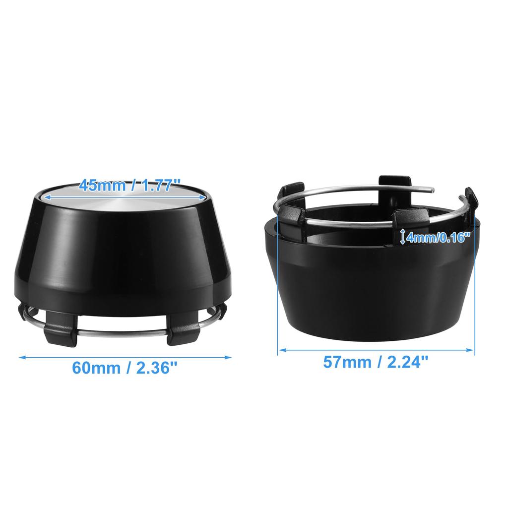 ACROPIX Wheel Rim Hub Center Caps 60mm 5 Clips with Silver Tone Stickers, Black, 4pcs