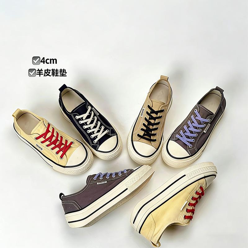 Popular canvas shoes spring and summer sheepskin pad breathable thick sole heightening women's shoes casual versatile lazy board shoes