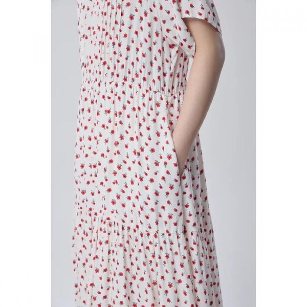 Benetton Women Floral Pintuck V Neck Dress Baope1631