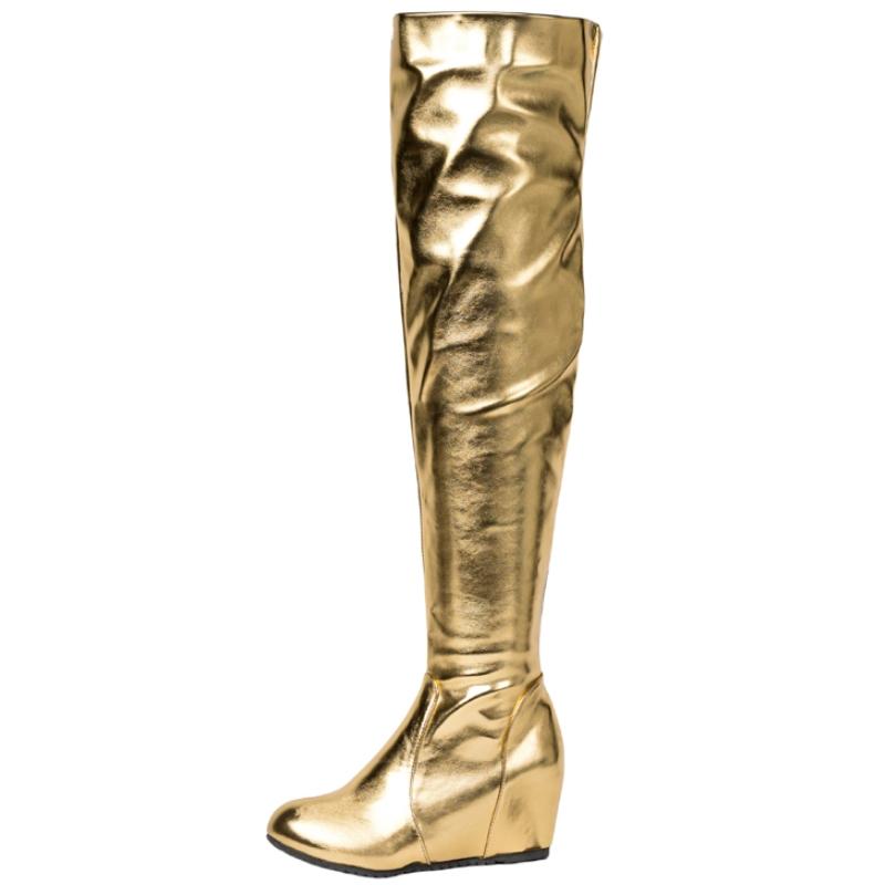 

Золотые Серебряные Ботфорты Женские Зимние Сапоги Новый Тренд 2024 Роскошные Клиновидные Каблуки Женские Длинные Сапоги Большого Размера Обувь 36