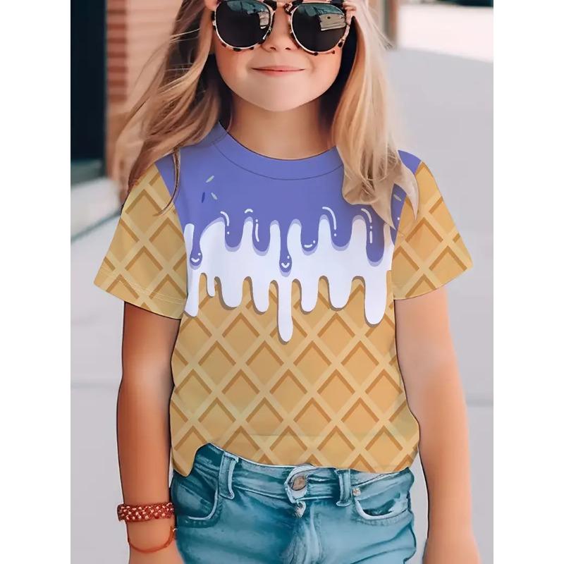 Kinderbekleidung Sommer Mädchen Waffel-Print Cartoon Kurzarm T-Shirt Kinder Tops Casual