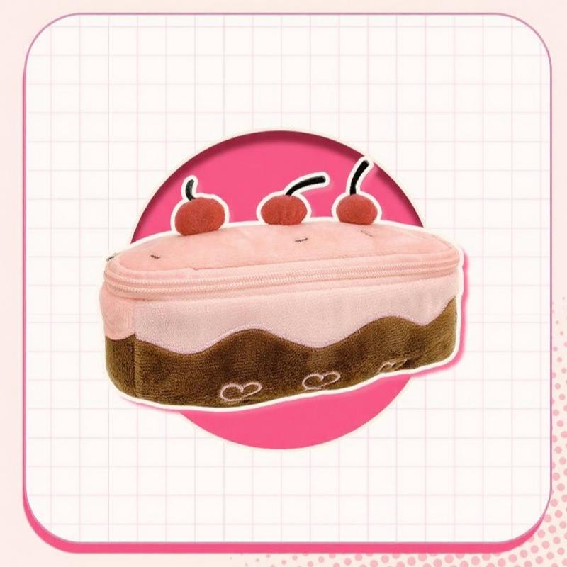 Cute Plush Cherry Cake Pen Bag Exquisite Storage Large Capacity