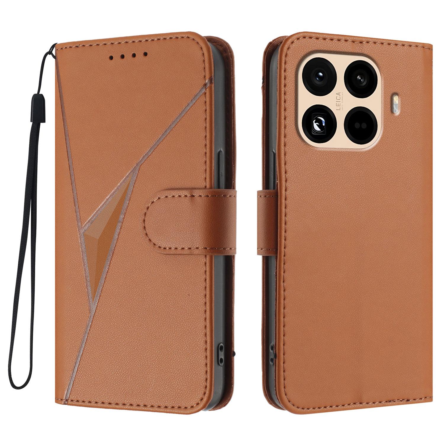 

For Xiaomi 15T Pro Case Triangle Imprint Leather Phone Cover with Lanyard