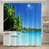 Hawaii Blue Ocean Shower Curtain Sea Waves Beach Coconut Tree Tropical Nature Scenery Bath Curtains Fabric Home Bathroom Decor