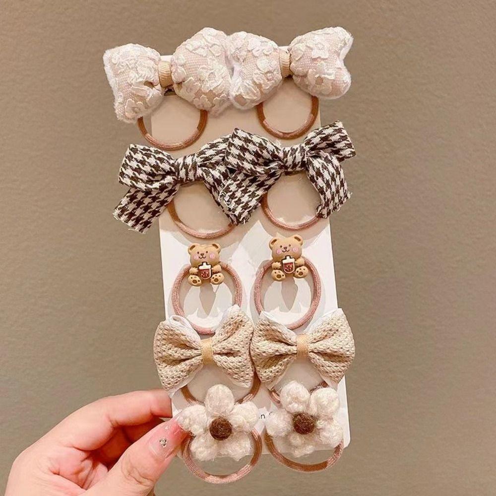 10pcs High Elastic Rubber Bands Cute Bow Hair Ties High Quality Flower Headbands for Kids