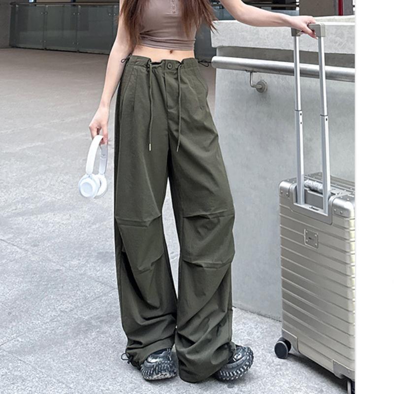 

Спортивные брюки цвета туманного пурпура для женщин на весну и лето, утягивающие и с присборенным низом, брюки-парашюты, с высокой посадкой, американские широкие рабочие брюки XL