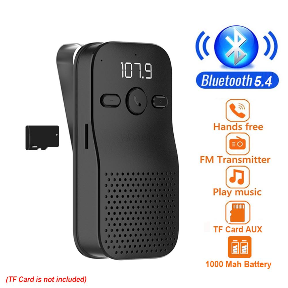 Bluetooth 5.0 Handsfree Car Kit HIFI Speaker 2W Wireless Audio Receiver MP3 Music Player Noise Cancelling Sun Visor Clip