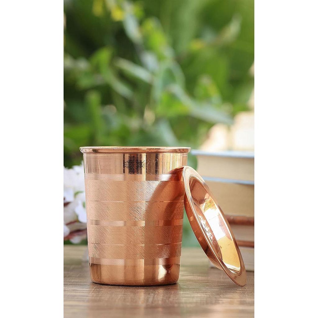 Copper Glass Tumbler Cup with Lid Set, Drinkware Home Restaurant, Yoga Ayurveda, 300 ML