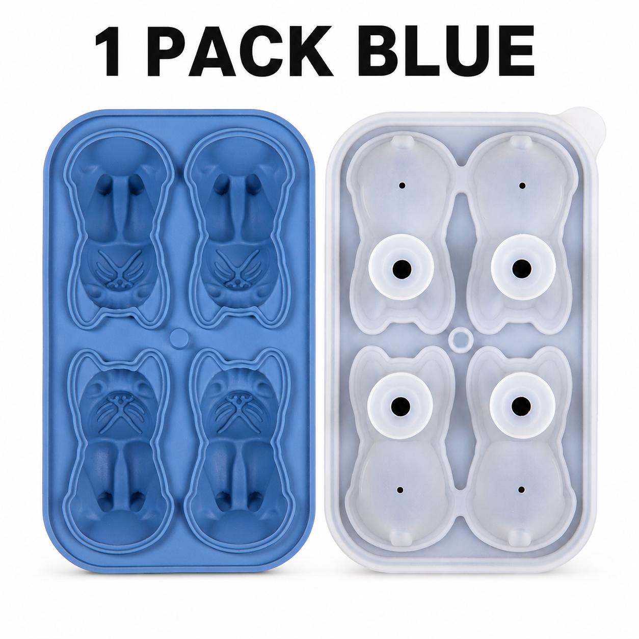 French Bulldog Ice Cube Mold with Funnel 4 Hole Silicone Ice Cube Tray For Whiskey Cocktails Bourbon Easy Release Ice Cube Mold