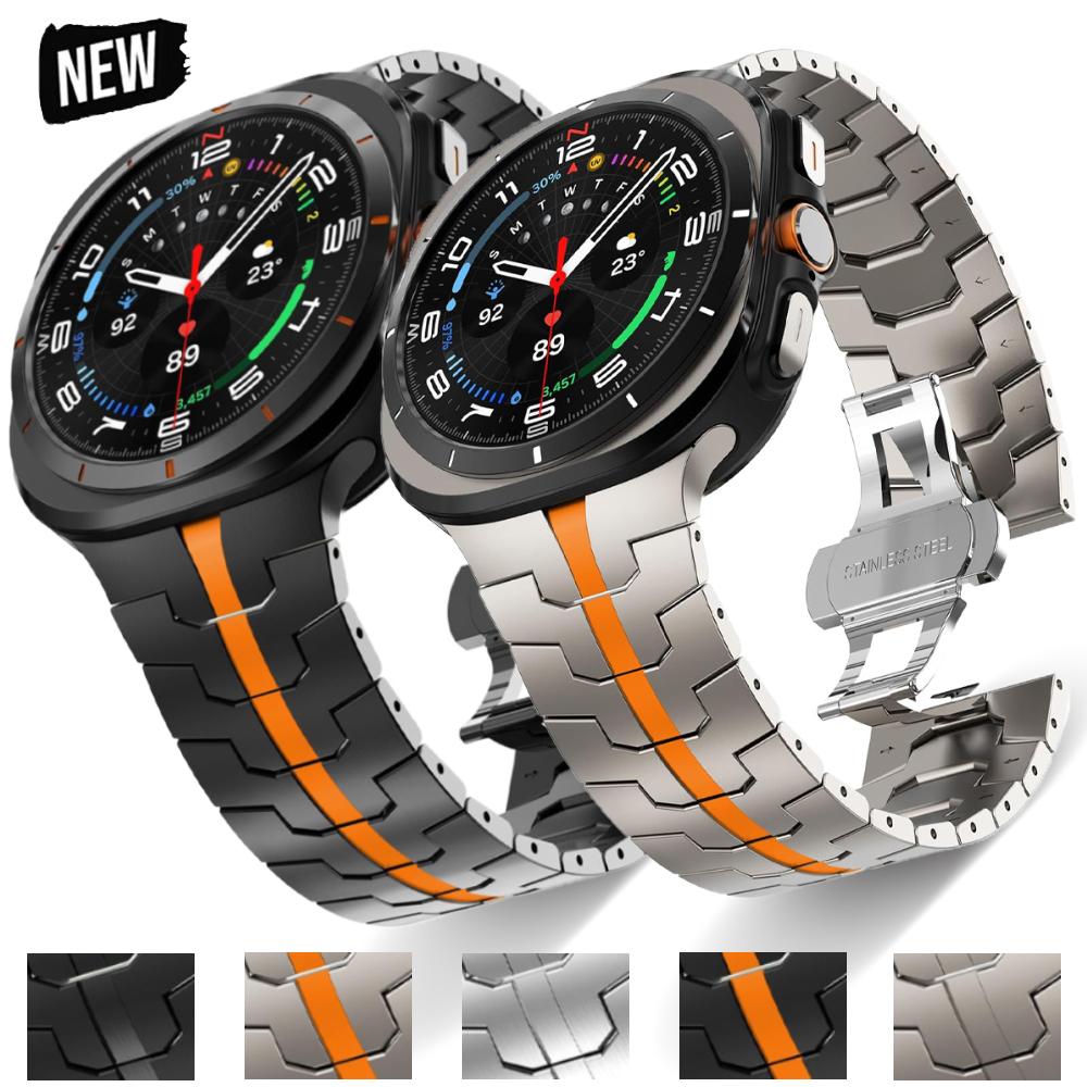 Luxury Metal No Gaps Strap for Samsung Galaxy Ultra 47mm Butterfly Buckle Stainless Steel Bracelet for Galaxy ULTRA Watch Band