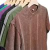 Summer Oversize Men's Cotton T-Shirt Heavyweight Wax Dyeing Washed Outdoor Style Short Sleeve Crew Neck Tops