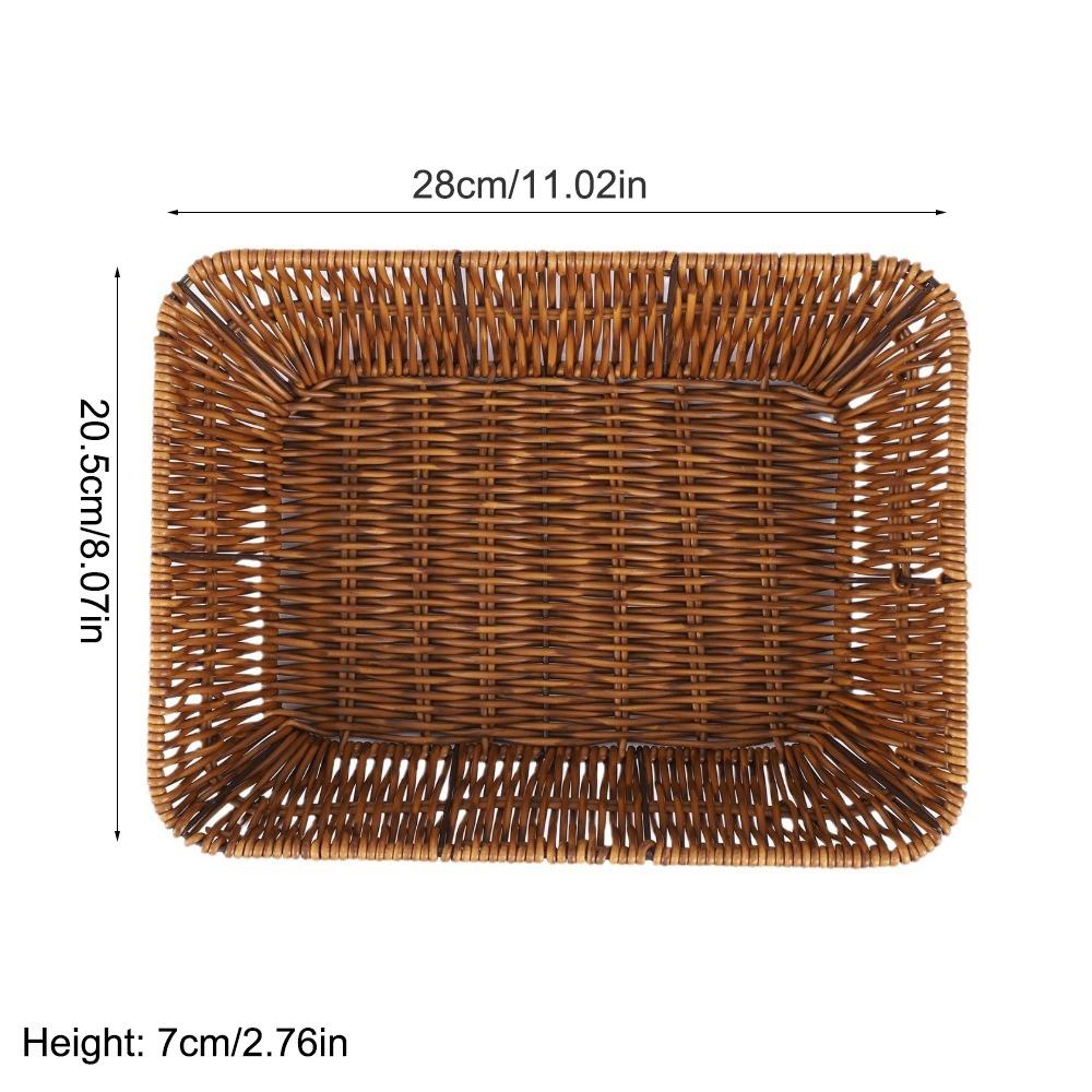 Plastic Rattan Food Plate Rectangle Fruit Tray New Bread Basket  Breakfast Cake Snack