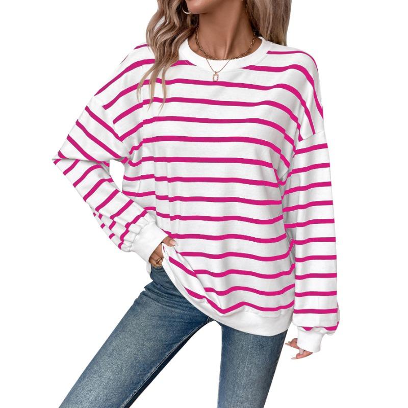 Women's Autumn and Winter Oversized Loose Casual Striped Long Sleeve Sweatshirt