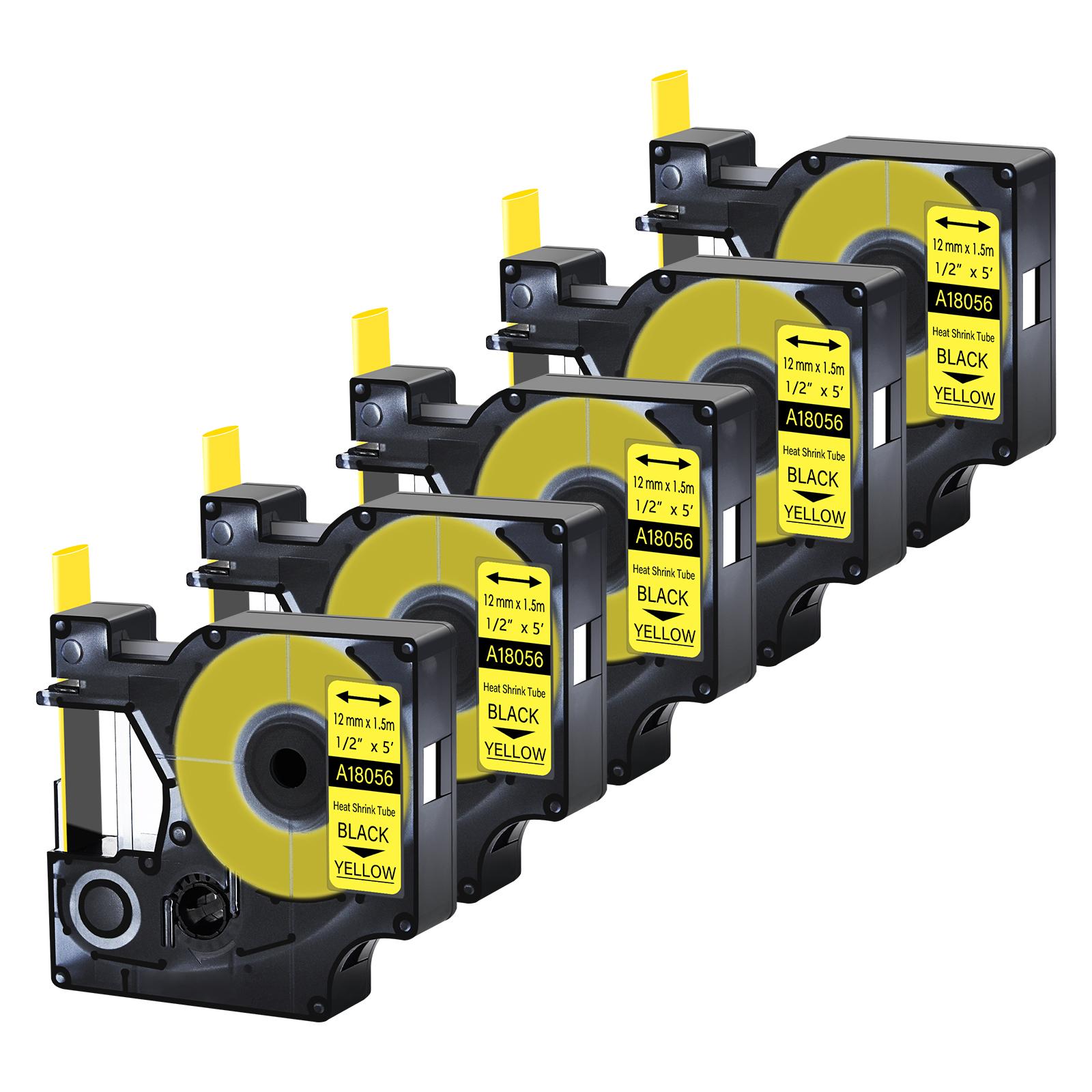 

5/10PK 18056 Heat-Shrink Tube Industry Labels Compatible for Dymo A18052 A18054 A18058 Yellow Ribbon For DYMO Rhino 4200 5000 (as the picture,6mm)