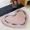 Heart Shape Nonslip Bath Mat Embroidered Toilet Rug Kit Water Absorption Door Mat for Bathroom Toilet Bedroom Floor Mat