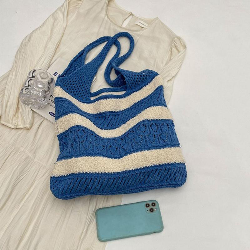 Yogodlns Модная винтажная полосатая вязаная сумка-тоут с цветными блоками — фото 12