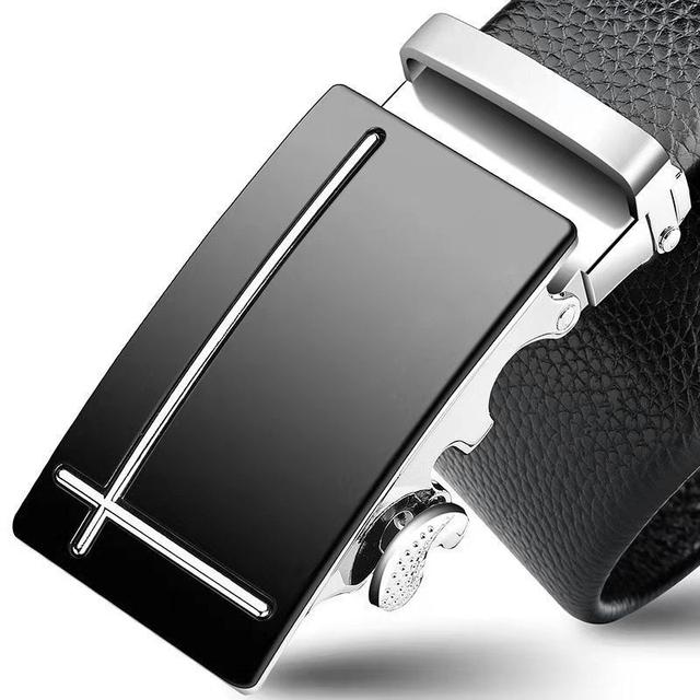 Genuine Leather Men's Simple Belt Fashion Designer Business New Belt Jaguar Pattern Decorative Alloy Automatic Buckle
