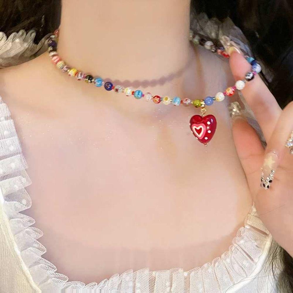 Colored Necklace Adjustable Beads Chain Creative Collarbone Chains  for Women