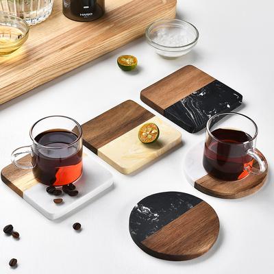 1PCS Marble Wooden Patchwork Coasters Heat-resisting and Anti-slip Cup Mat High-Temperature Natural Round Cork Kitchen Tableware