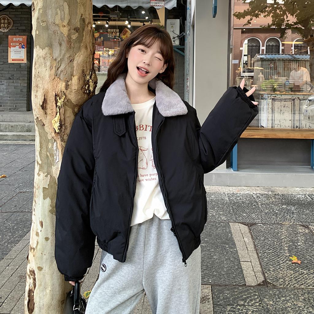 Winter New Korean Style Loose Thickened Cotton Coat Women's Short Style Small Fur Collar Cotton Coat Cotton Jacket
