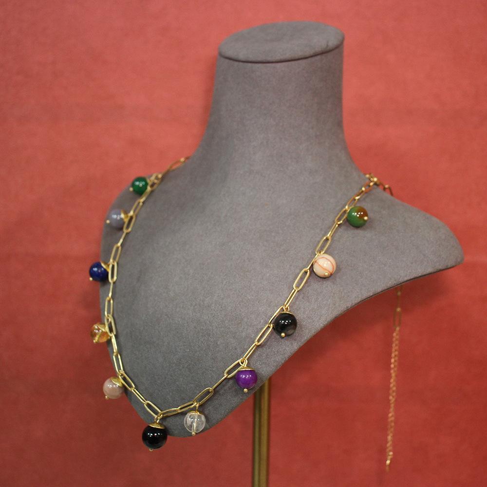 Necklace Dripping Oil Colored Crystal Beaded Handmade Long Sweater Chain Design Autumn And Winter