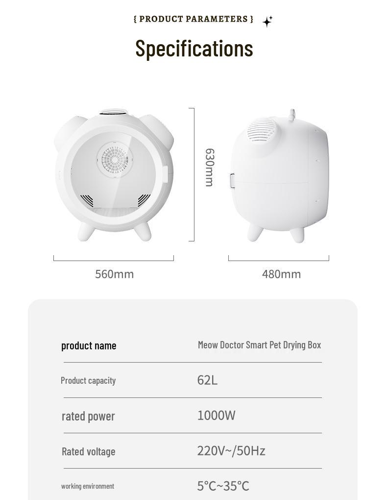 Smart Pet Dryer: Silent, Temperature-Controlled Drying Box for Cats and Dogs