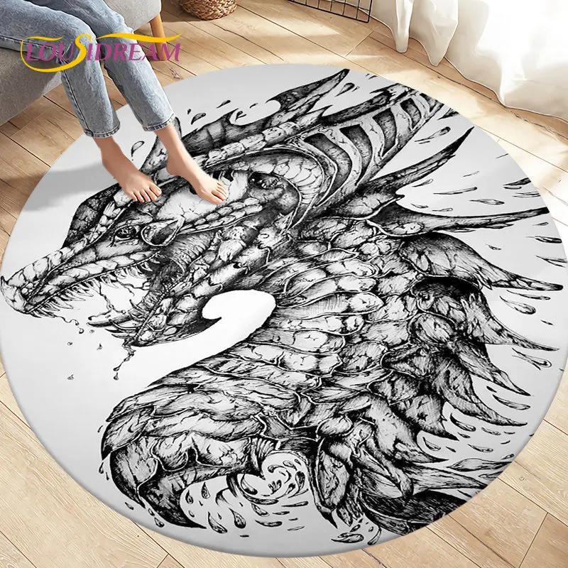 3D Cartoon Mysterious Dragon Area Rug,Round Carpet Rug for Living Room Bedroom Sofa Decoration,Kid Play Game Non-slip Floor Mat