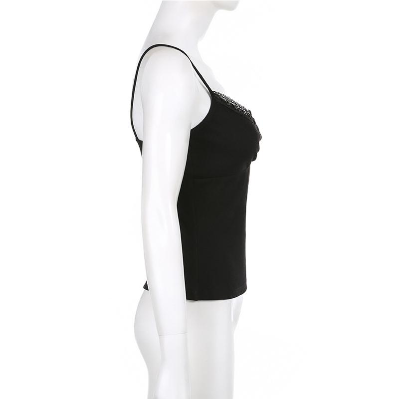 VAYLA Sexy Folds Buttons Sleeveless Crop Top Black Vintage Y2K Corset Tops  Casual Basic T-shirt